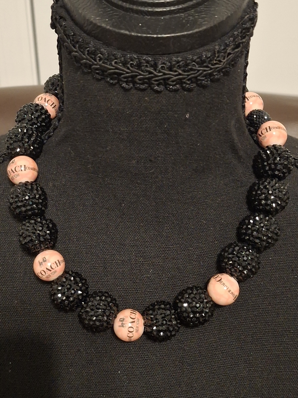 Black and Pink Crystal Bead Logo Necklace